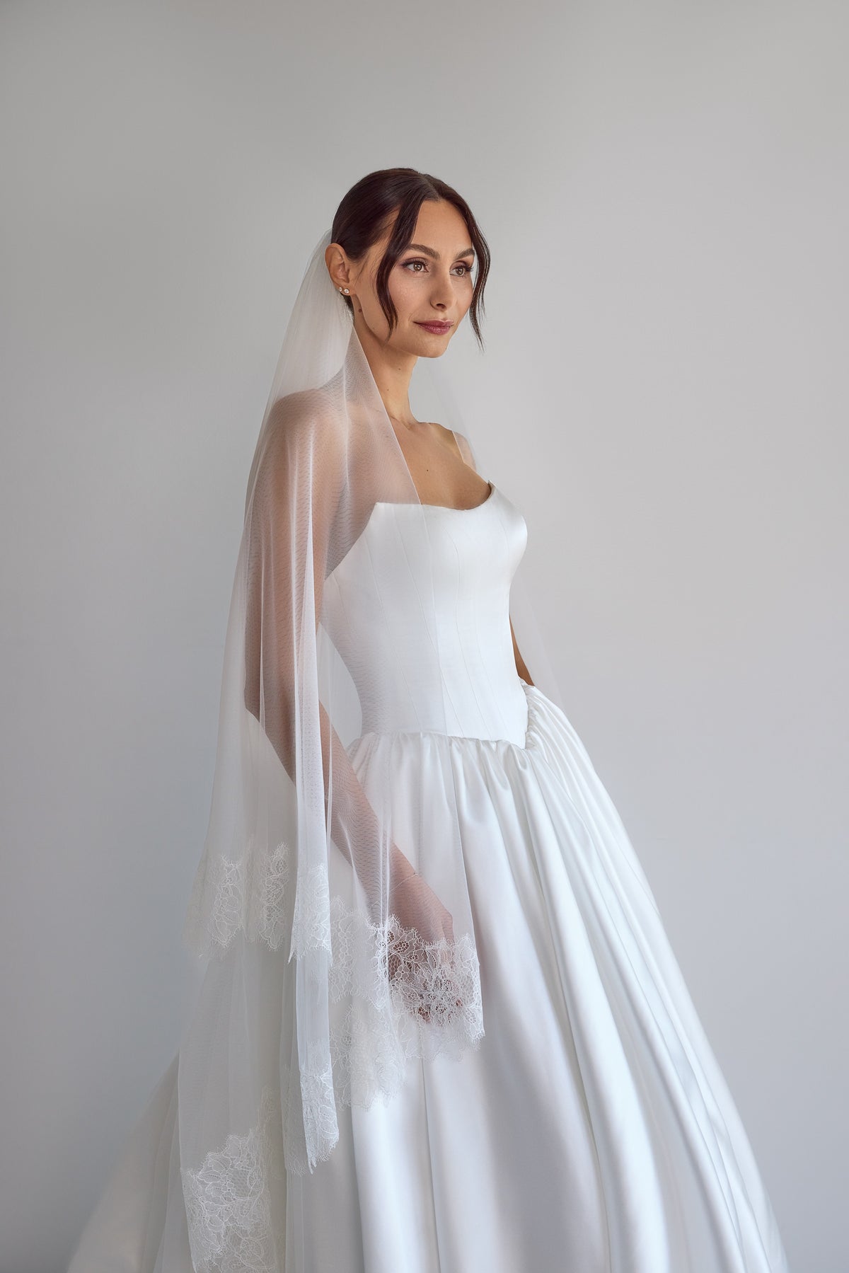 New Brides & Hairpins CHRISTINA VEIL - STYLE 309 Beaded and Pearled Trim Mid Length Veil | David main image 3